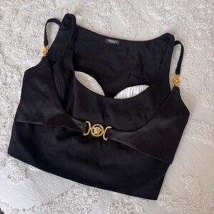 Versace Black Medusa-Embellished Crop Tank Top